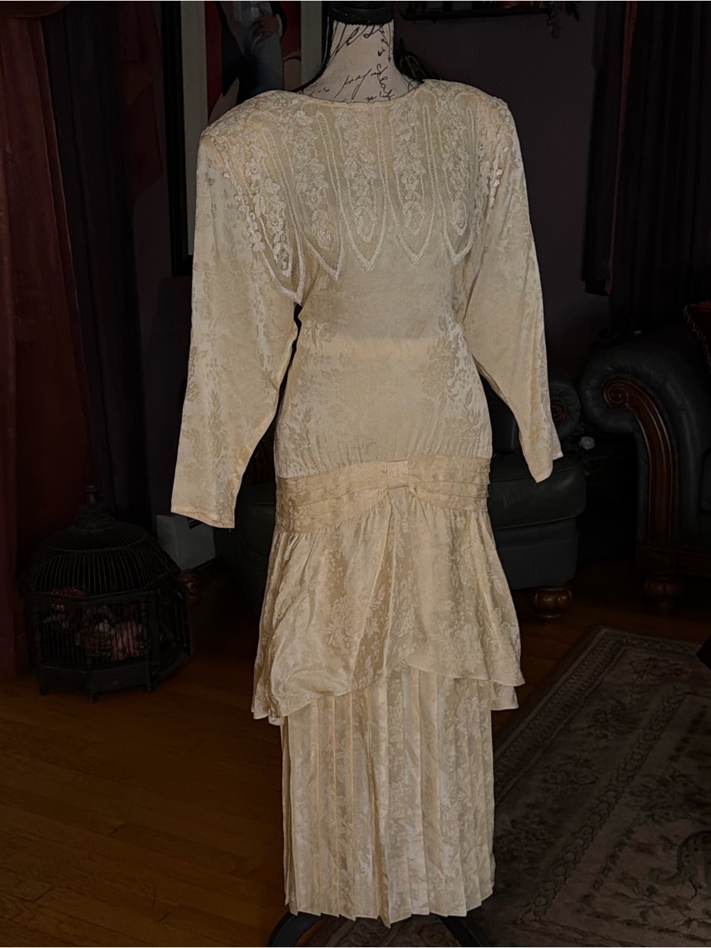 Rare vintage 1980s Jessica McClintock two-piece ivory silk ensemble